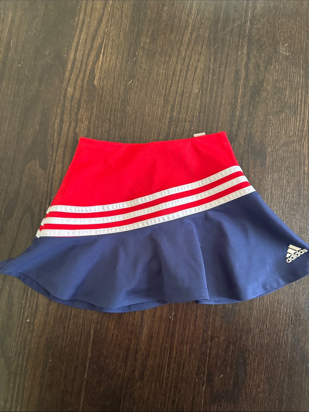 adidas Girls Red & Navy Tennis Skirt with White Stripes